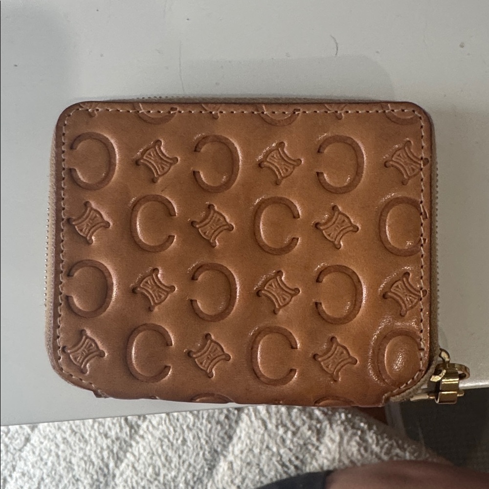 Celine Brown Embossed Leather Wallet